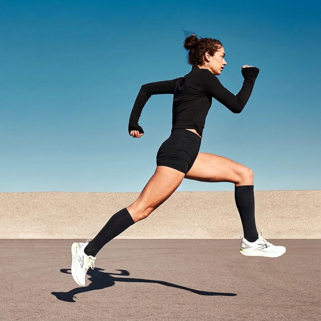 Legs wearing compression socks for sports